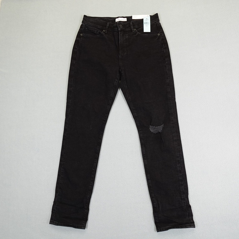 LOFT Jeans Womens 26 Black The Girlfriend Mid Rise Distressed Denim Casual